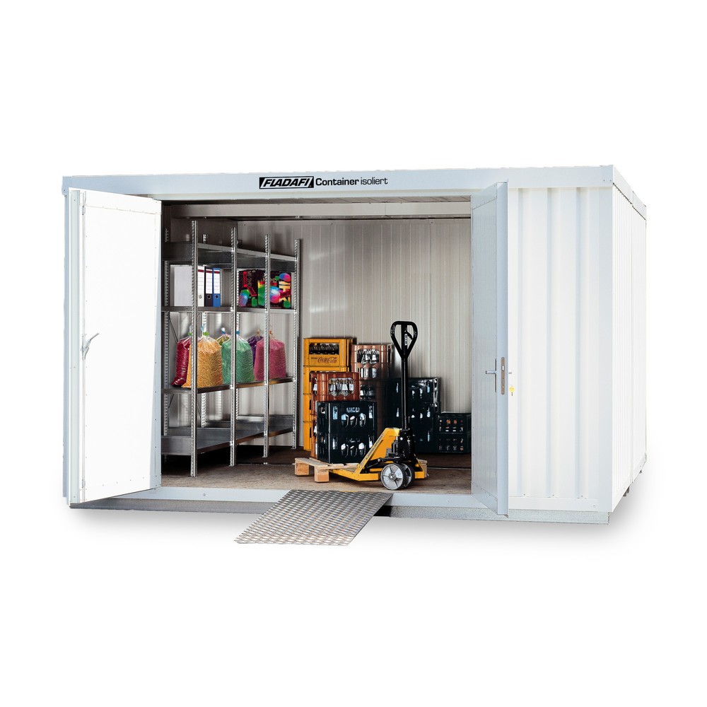 Illustration du produit: Combinaison de conteneurs de matériel FLADAFI® 12 m², isolés, avec fond isolé, dimensions extérieures 3 050x4 340x2 500 mm, porte à un battant, au centre du côté avant