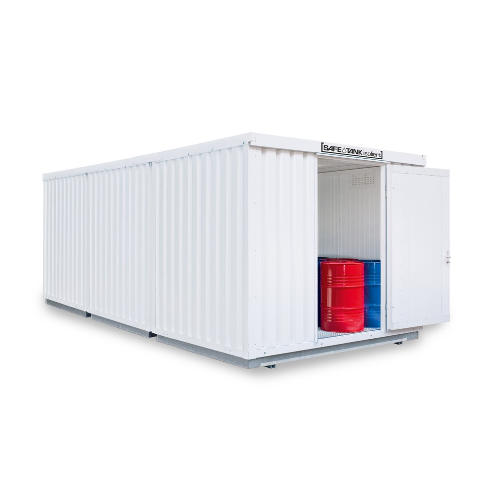 Product afbeelding: Combinatie van containers voor gevaarlijke stoffen SAFE Tank 2500 WGK 1-3, geïsoleerd, voorgemonteerd, met kunststof coating RAL 9002, buitenafmetingen 4.050x6.520x2.510 mm, enkele draaideur, centraal in de voorzijde, opslagruimte 24 m²