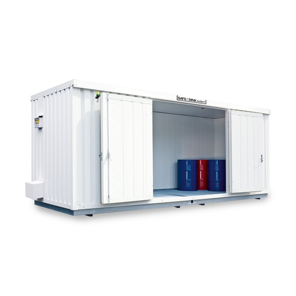 Produktabbildung Nr. 1: Container voor gevaarlijke stoffen SAFE Tank 1900 ECO, geïsoleerd, energiezuinig dankzij vraaggestuurde ventilatorregeling, buitenafmetingen 6.380x2.170x2.560 mm, dubbele draaideur (asymmetrische verdeling), centraal in de lange zijde, extra deur,