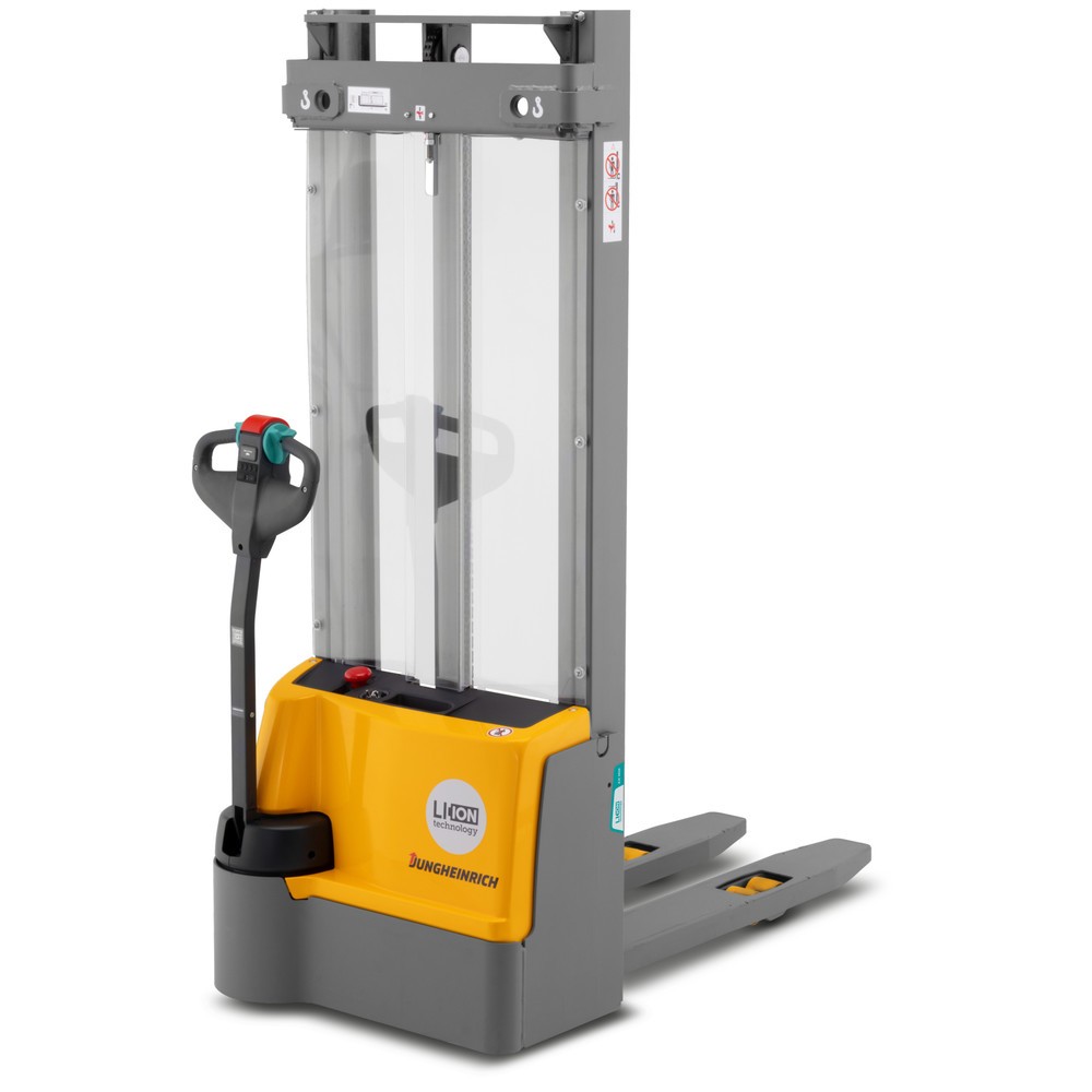 Illustration du produit: Gerbeur électrique Jungheinrich EJC M10 ZT, mât télescopique double, hauteur de levage 3 385 mm, capacité de charge 1 000 kg