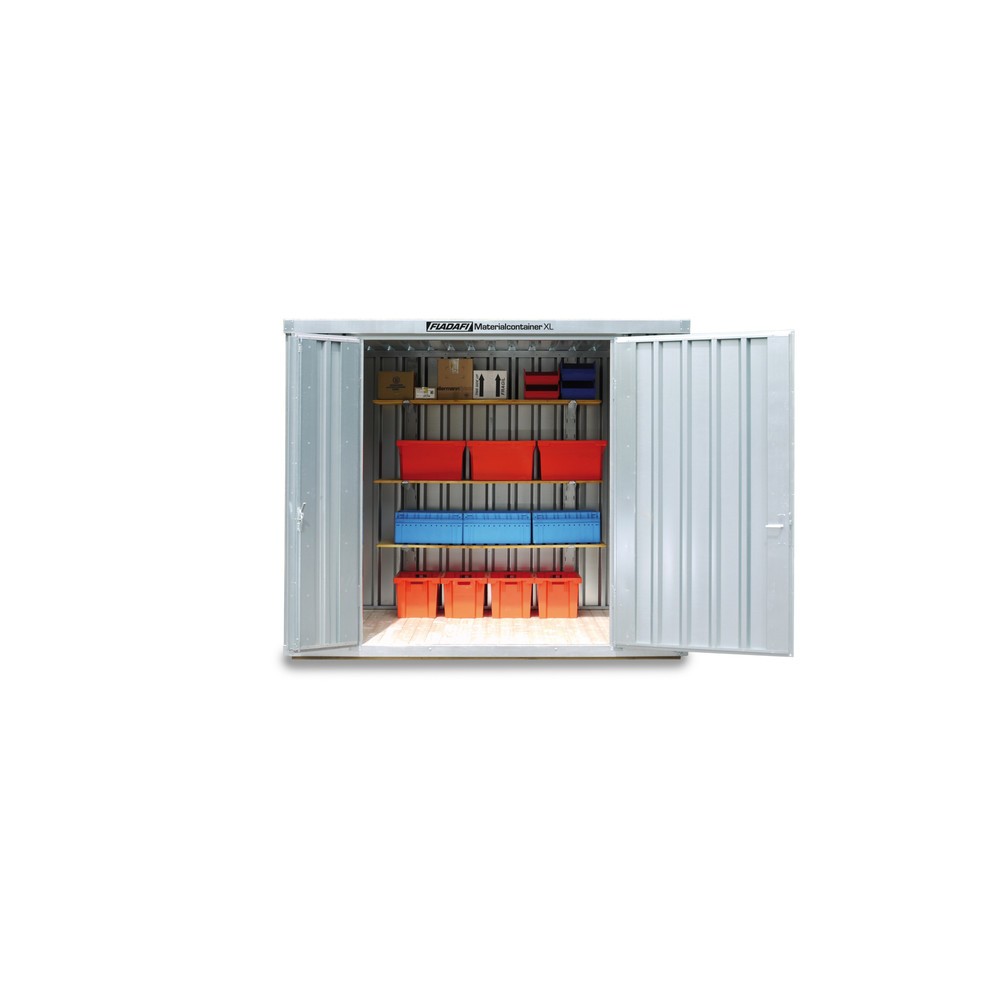 Product afbeelding: Materiaalcontainer FLADAFI® XL 6 m², verzinkt, gemonteerd, met houten vloer, buitenafmetingen 3.020x2.170x2.532 mm, dubbele draaideur (asymmetrische verdeling), centraal in de voorzijde