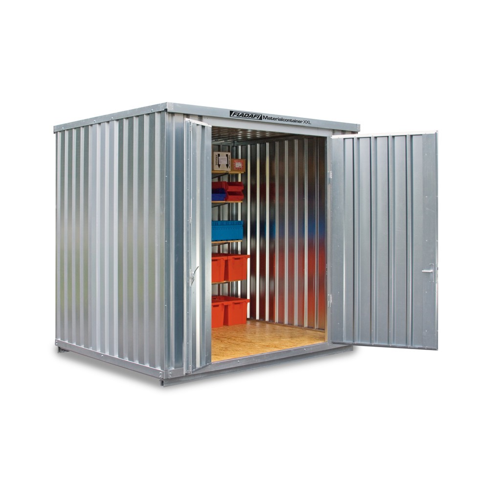 Product afbeelding: Materiaalcontainer FLADAFI® XL 7 m², verzinkt, gemonteerd, buitenafmetingen 3.020x2.540x2.595 mm, dubbele draaideur (asymmetrische verdeling), centraal in de brede zijde