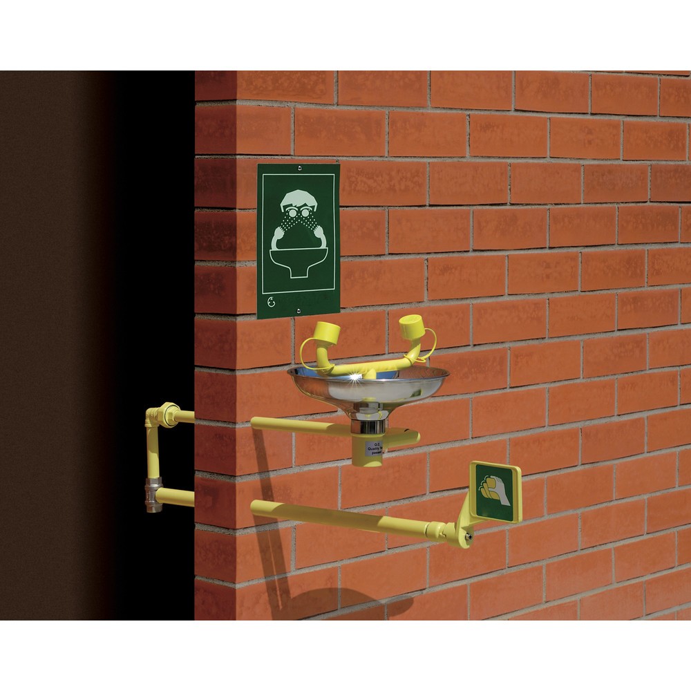 Product afbeelding: Oogdouche Erbstößer®, DIN EN 15154-2 en ANSI Z 358, wandmontage, met roestvrijstalen opvangbak, tweestralig, vorstbestendig
