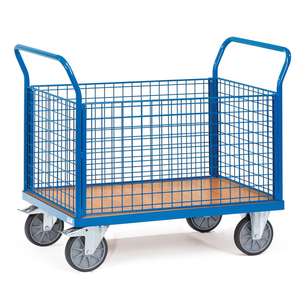 Product afbeelding: Plateauwagen fetra®, 4-zijdige gaaswanden, laadvlak bxd 700 x 1.000 mm