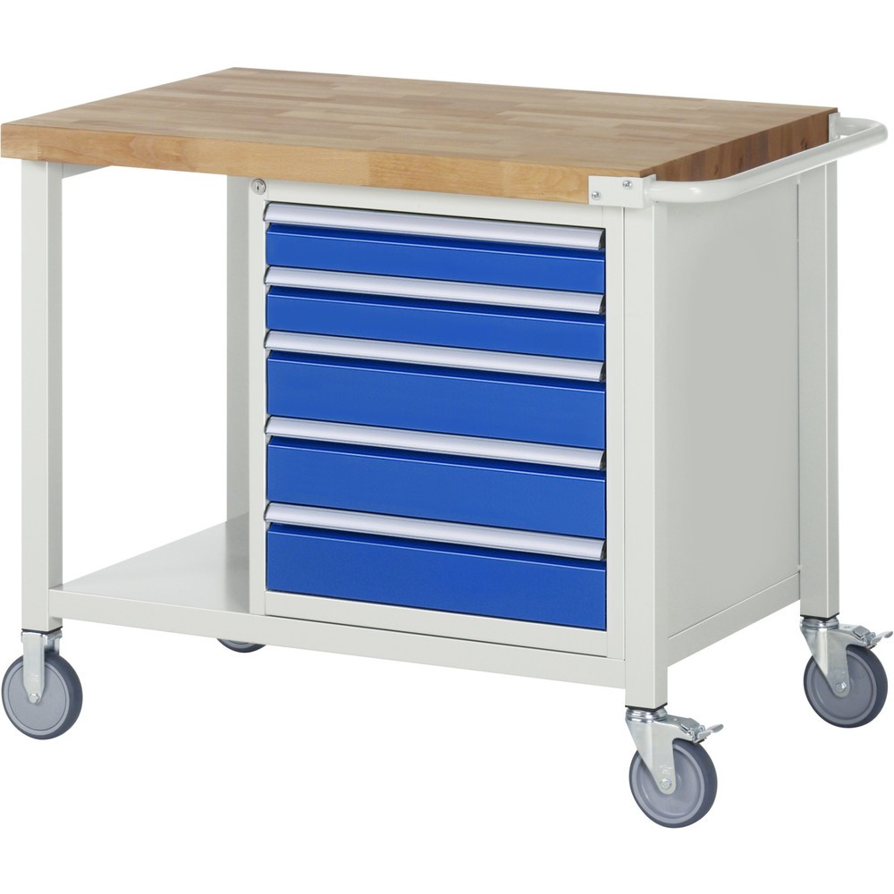 Illustration du produit: RAU Établi mobile série 8000, HxlxP 880 x 1 000 x 700 mm, 1 caisson sous plateau, avec 5 tiroirs