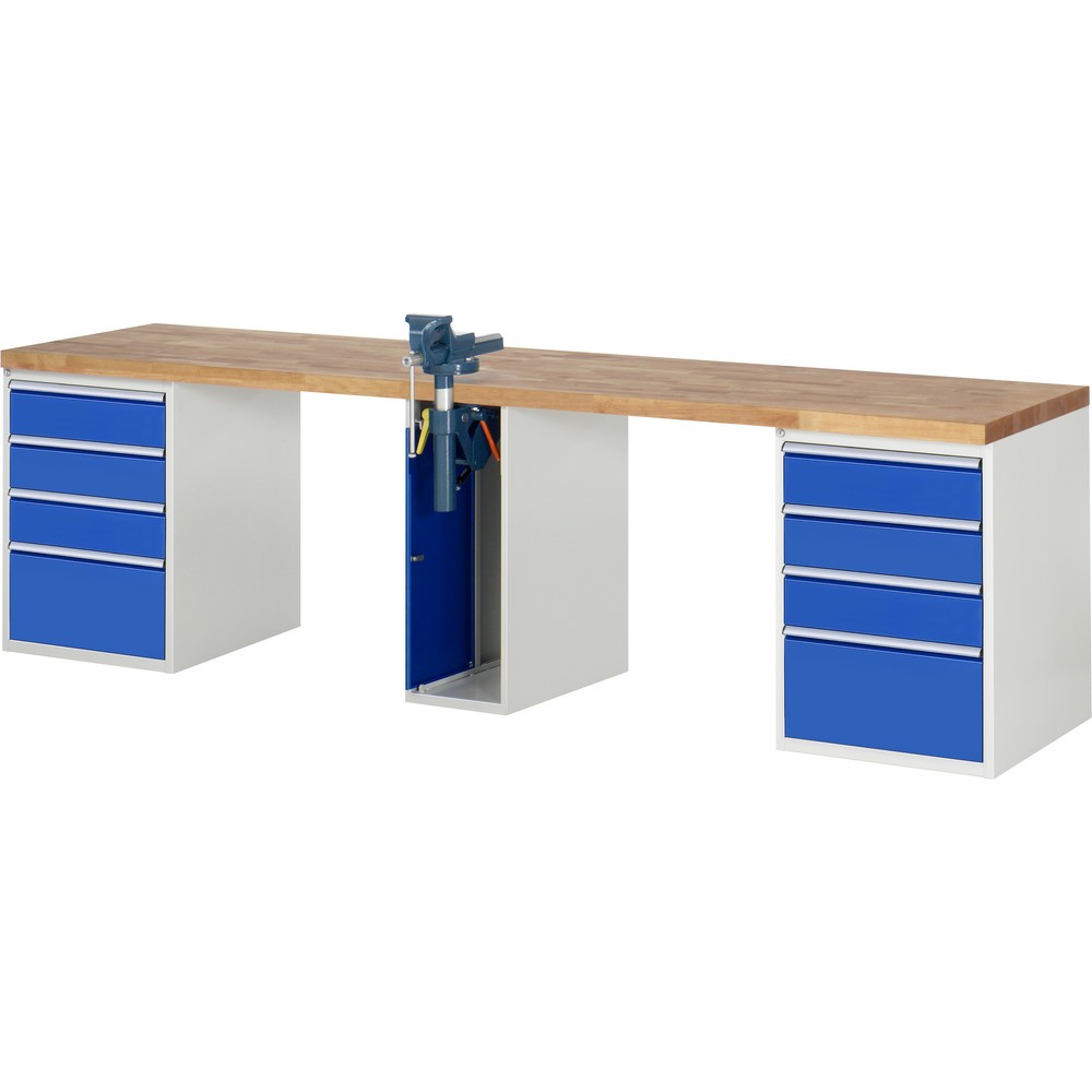 Produktabbildung Nr. 1: RAU Établi série 7000, HxlxP 890 x 3 000 x 700 mm, 2 caissons sous plateau, avec 5 tiroirs chacun et un étau central escamotable