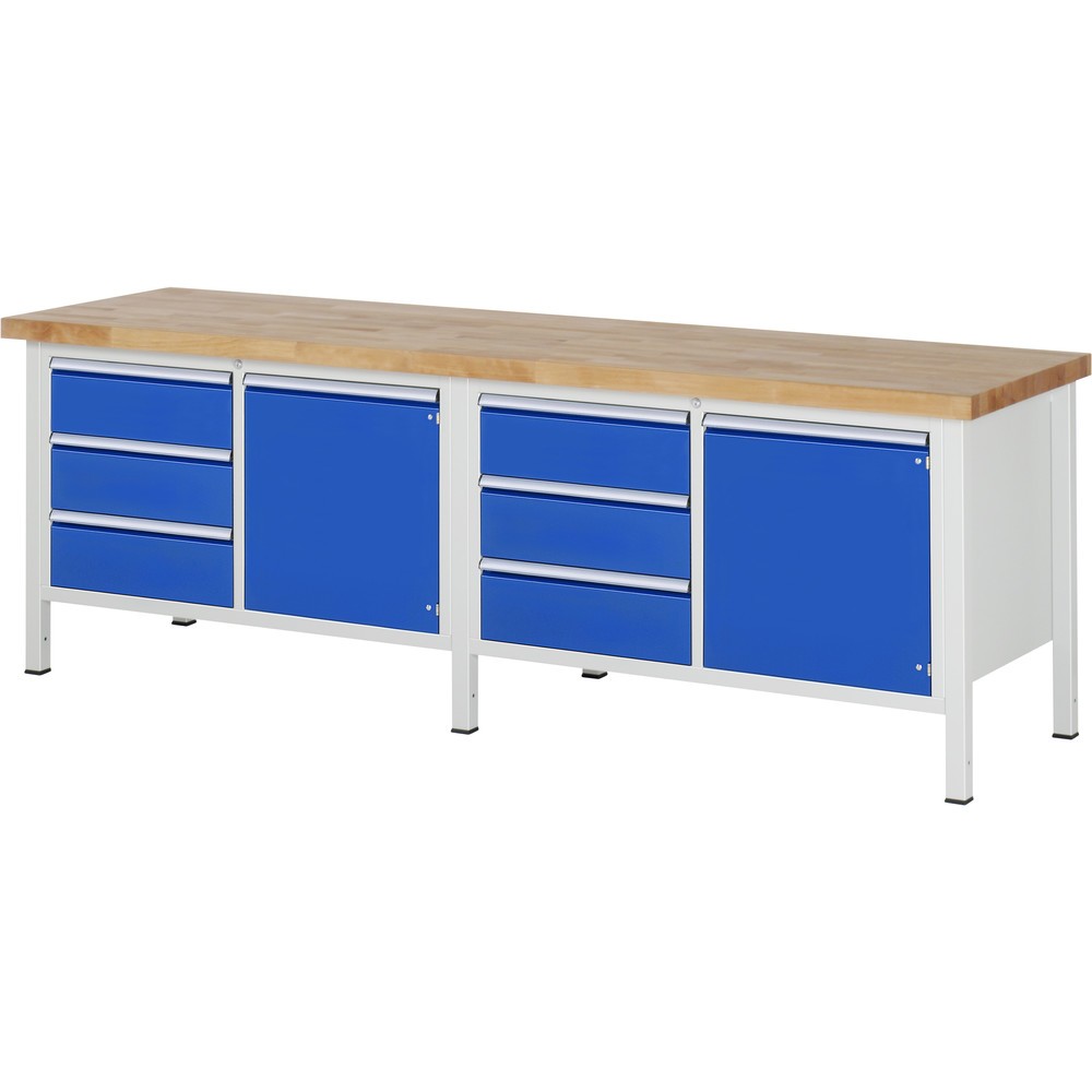 Produktabbildung Nr. 1: RAU Établi série 8000, HxlxP 840-1 040 x 2 500 x 700 mm, 2 doubles caissons sous plateau, avec 3 tiroirs chacun et 1 porte battante