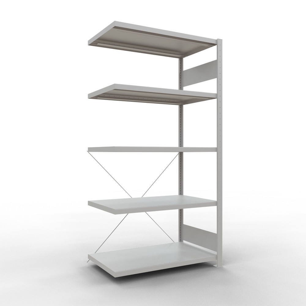 Illustration du produit: Rayonnage à tablettes SCHULTE, système à emboîter, travée auxiliaire, charge par tablette 330 kg, gris clair, HxlxP 2000 x 1000 x 600 mm