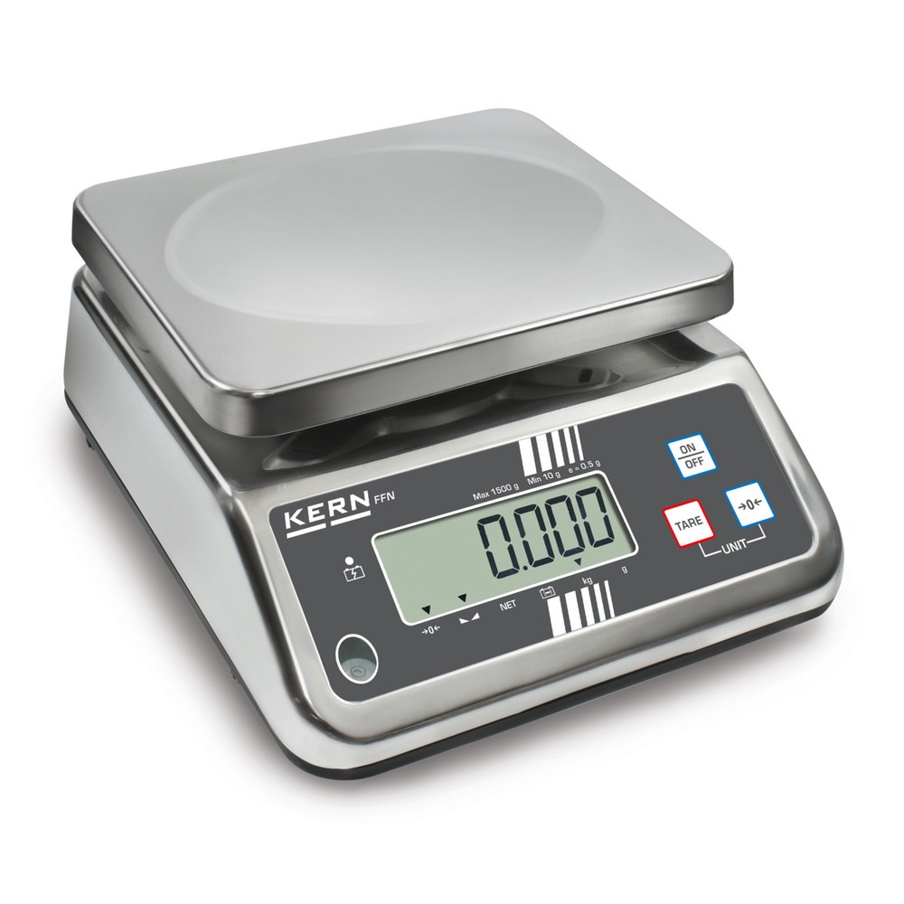 Product afbeelding: Rvs tafelweegschaal KERN FFN 3K0.5IPN, beschermingsklasse IP 65, weegvermogen max. 3 kg
