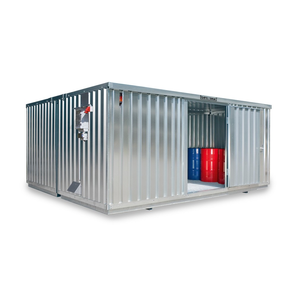 Illustration du produit: Conteneur pour substances dangereuses SAFE Tank 2000 CONTROL, dispositif antidéflagrant automatisé pour une efficacité énergétique et une sécurité maximales, dimensions extérieures 3 350x4 340x2 310 mm, porte à un battant, au milieu du