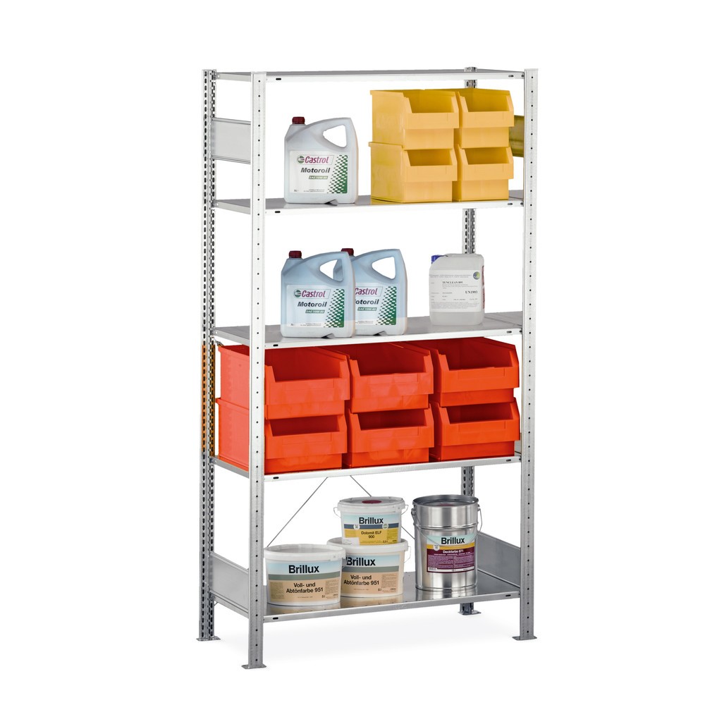 Product afbeelding: Legbordrek SCHULTE, gentiaanblauw / verzinkt, met 6 legborden van plaatstaal, vaklast 150 kg, hxbxd 2.000 x 1.360 x 636 mm