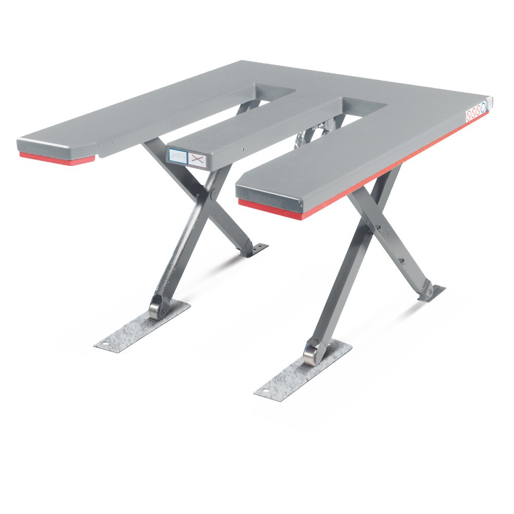 Illustration du produit: Table élévatrice à ciseaux plats FLEXLIFT, en forme de E, capacité de charge 600 kg, plate-forme de 1 350 x 1 150 mm, 230 V