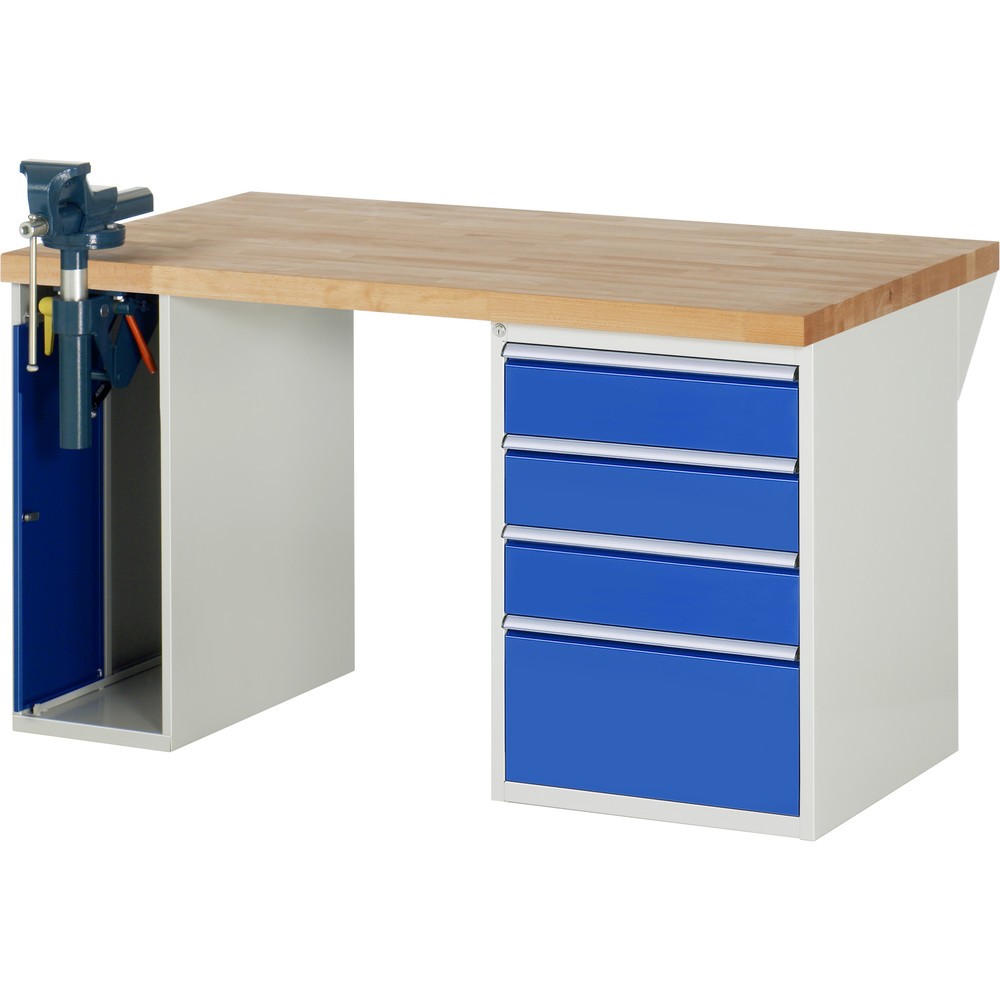 Produktabbildung Nr. 1: RAU werkbank serie 7000, h x b x d 890 x 1.500 x 900 mm, 1 onderbouwkast, met 4 lades en inklapbare bankschroef