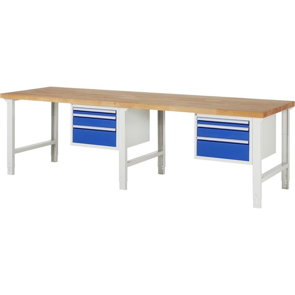 Product afbeelding: RAU werkbank serie 7000, h x b x d 790-1.140 x 3.000 x 900 mm, 2 onderbouwkasten, met telkens 3 lades
