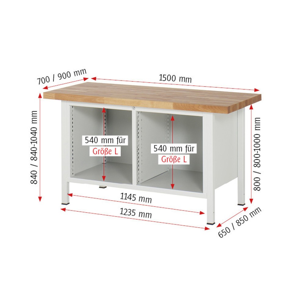 Produktabbildung Nr. 5: Werkbank RAU serie 8000, 1 dubbele kast, hxbxd 840-1.040 x 1.500 x 900 mm, 8 x voor 90% uittrekbare lades, 4 x 90, 2 x 150, 2 x 210 mm, draagvermogen lade 100 kg