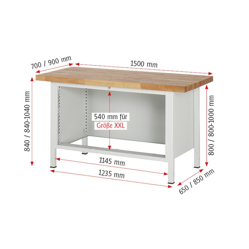 Produktabbildung Nr. 6: Werkbank RAU serie 8000, hxbxd 840-1.040 x 1.500 x 900 mm, 3 x voor 90% uittrekbare lades, 1 x 120, 1 x 180, 1 x 240 mm, draagvermogen lade 50 kg