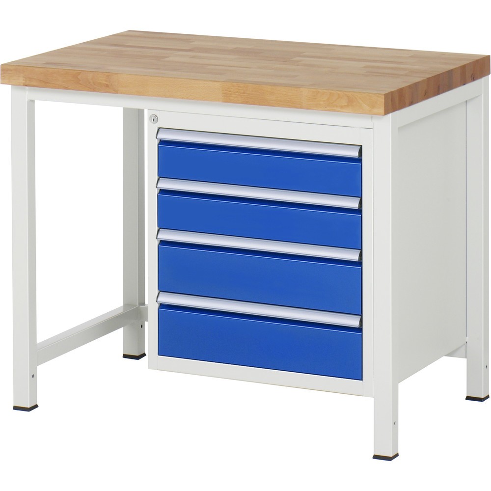 Product afbeelding: RAU werkbank serie 8000, h x b x d 840-1.040 x 1.000 x 700 mm, 1 onderbouwkast rechts, met 4 lades