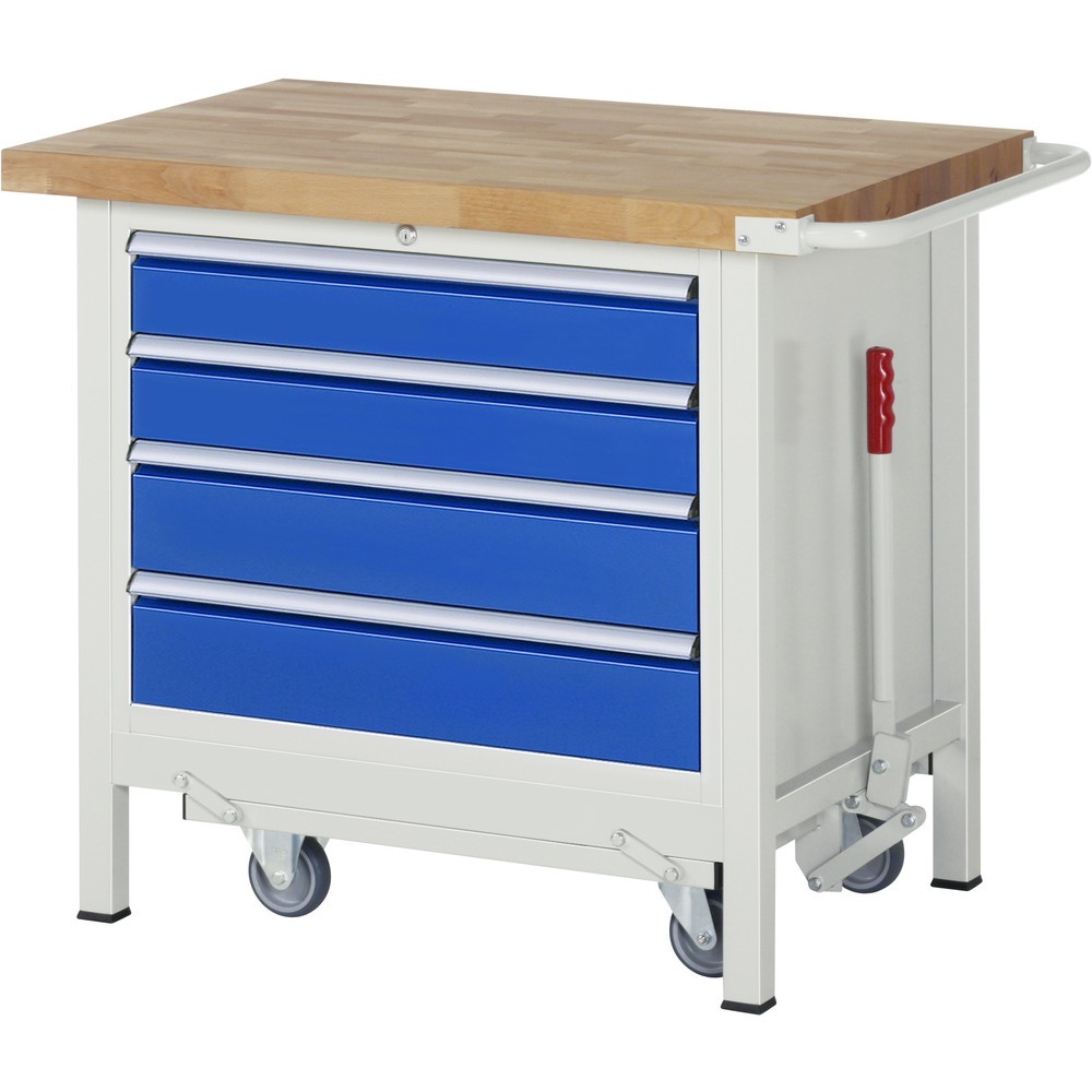 Product afbeelding: RAU werkbank met dolly serie 8000, h x b x d 880 x 1.000 x 700 mm, 1 onderbouwkast rechts, met 4 lades