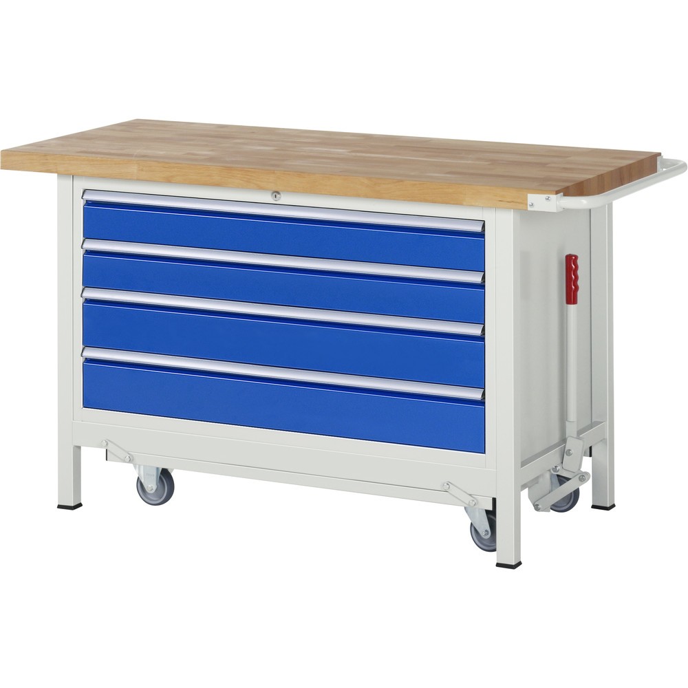 Produktabbildung Nr. 1: RAU werkbank met dolly serie 8000, h x b x d 880 x 1.500 x 700 mm, 1 onderbouwkast rechts, met 4 lades