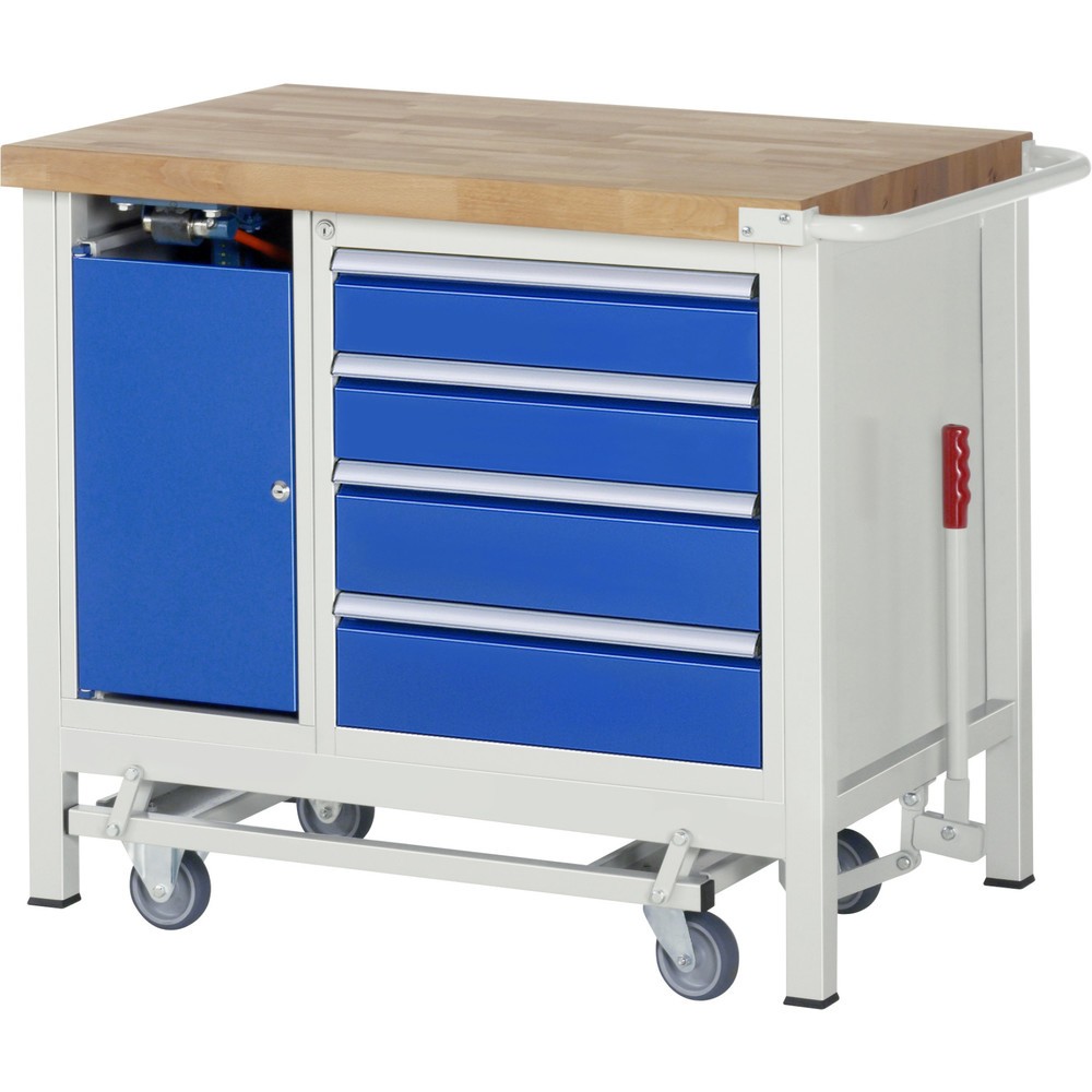 Produktabbildung Nr. 9: Werkbank RAU serie 8000 met neerlaatbaar onderstel, 2 kasten, 1 legbord, hxbxd 880 x 1.250 x 700 mm, 5 x voor 90% uittrekbare lades